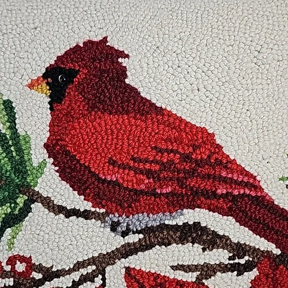 NWT Sally Eckman Roberts Winter Song Cardinal Bird Needlepoint Hook Pillow 16x16 - Picture 2 of 5